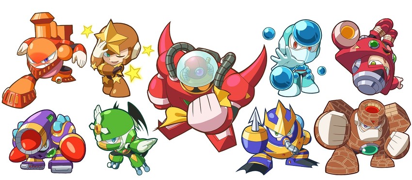 gravity man, star man, napalm man, wave man, gyro man, and 4 more (mega man and 2 more) drawn by kin_niku