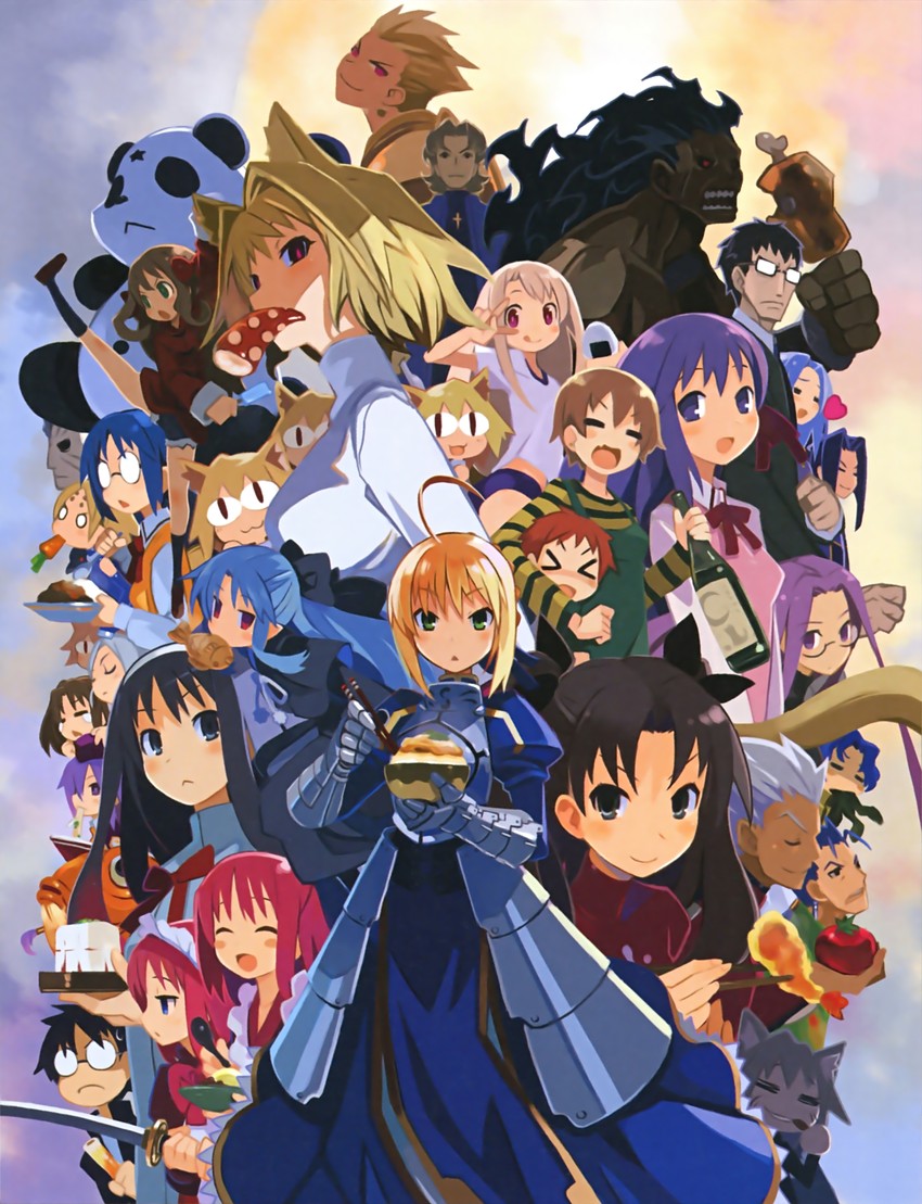 artoria pendragon, saber, tohsaka rin, illyasviel von einzbern, gilgamesh, and 29 more (fate and 4 more) drawn by harada_takehito