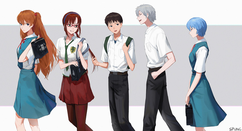 souryuu asuka langley, ayanami rei, ikari shinji, nagisa kaworu, and makinami mari illustrious (neon genesis evangelion and 2 more) drawn by spung