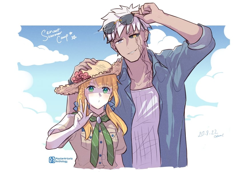 artoria pendragon, saber, fujimaru ritsuka, archer, and archer alter (fate and 1 more) drawn by alleycat_nd
