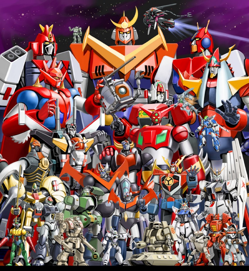 zaku ii, nu gundam, mazinger z, scopedog, getter-1, and 26 more (gundam and 35 more) drawn by dorasu