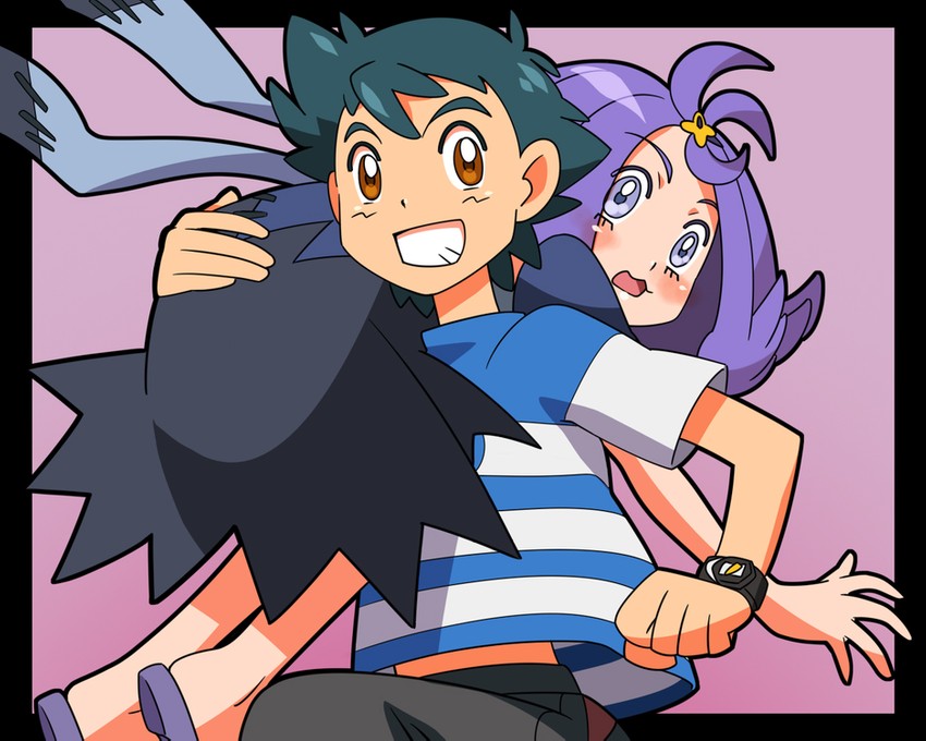 ash ketchum and acerola (pokemon and 1 more) drawn by amada