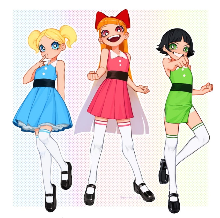 buttercup, blossom, and bubbles (powerpuff girls) drawn by n._(plaw_01)