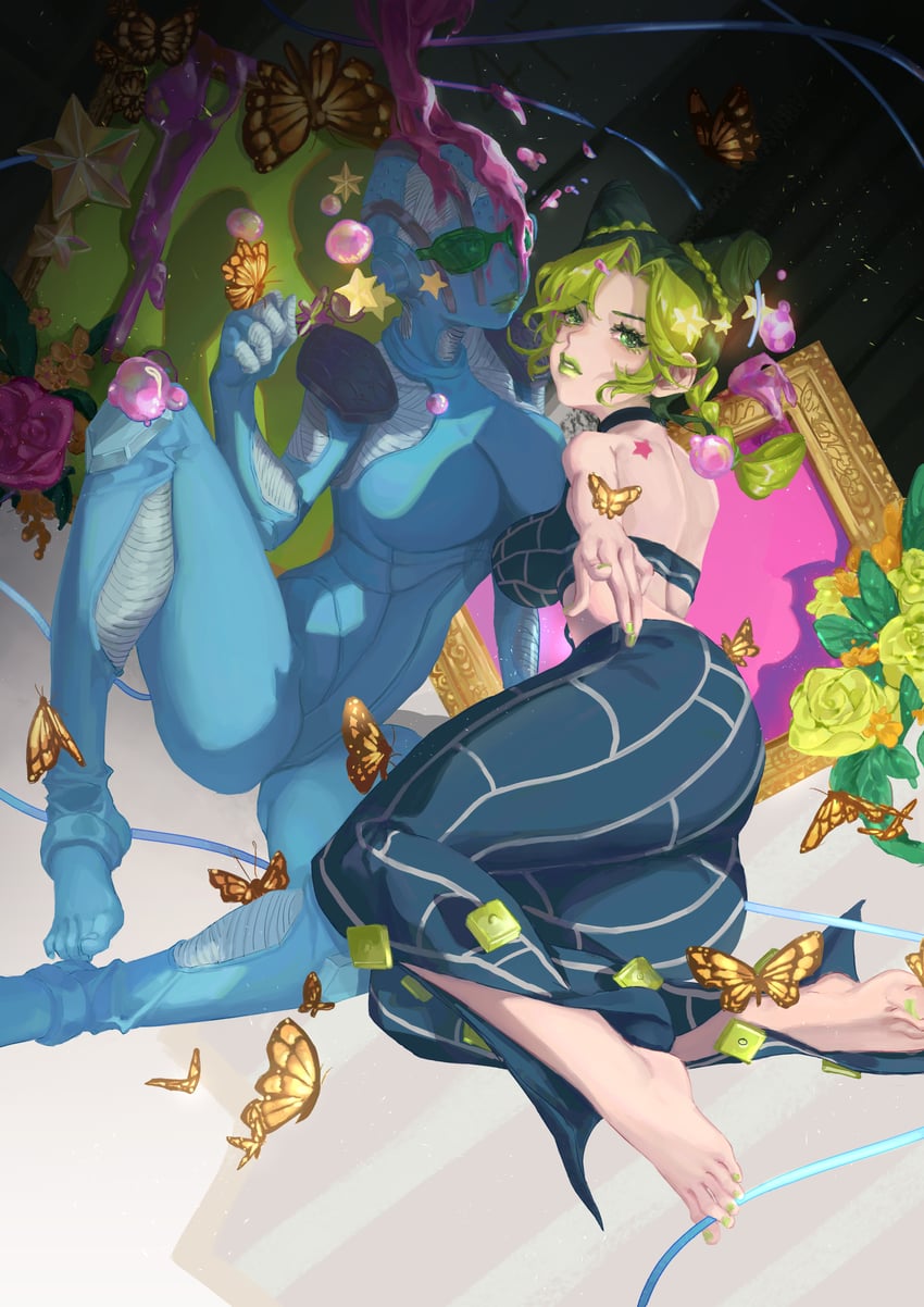 kujo jolyne and stone free (jojo no kimyou na bouken and 1 more) drawn by youtuanzi