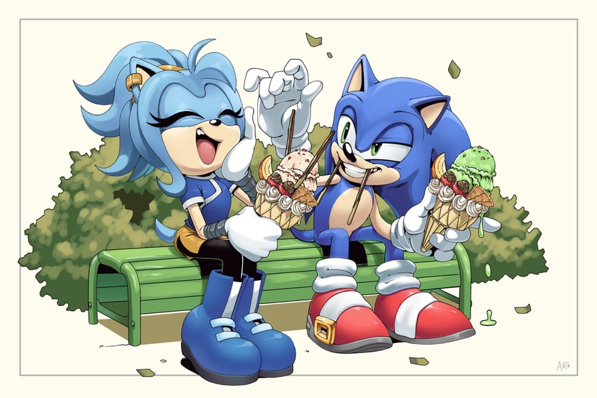 sonic the hedgehog and ciani (original and 1 more) drawn by adam_bryce_thomas