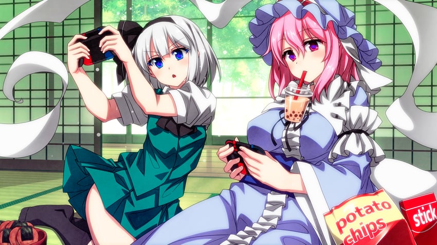 konpaku youmu and saigyouji yuyuko (touhou) drawn by sazanami_mio