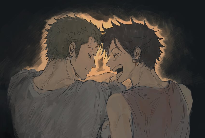 monkey d. luffy and roronoa zoro (one piece) drawn by yayarunaway