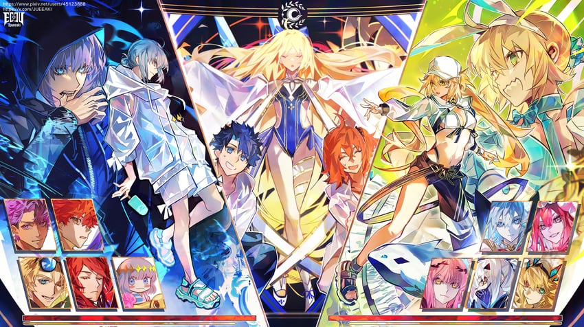 artoria pendragon, fujimaru ritsuka, emiya shirou, baobhan sith, morgan le fay, and 8 more (fate and 1 more) drawn by eeju