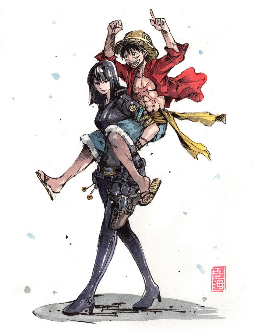 monkey d. luffy and nico robin (one piece) drawn by mycks