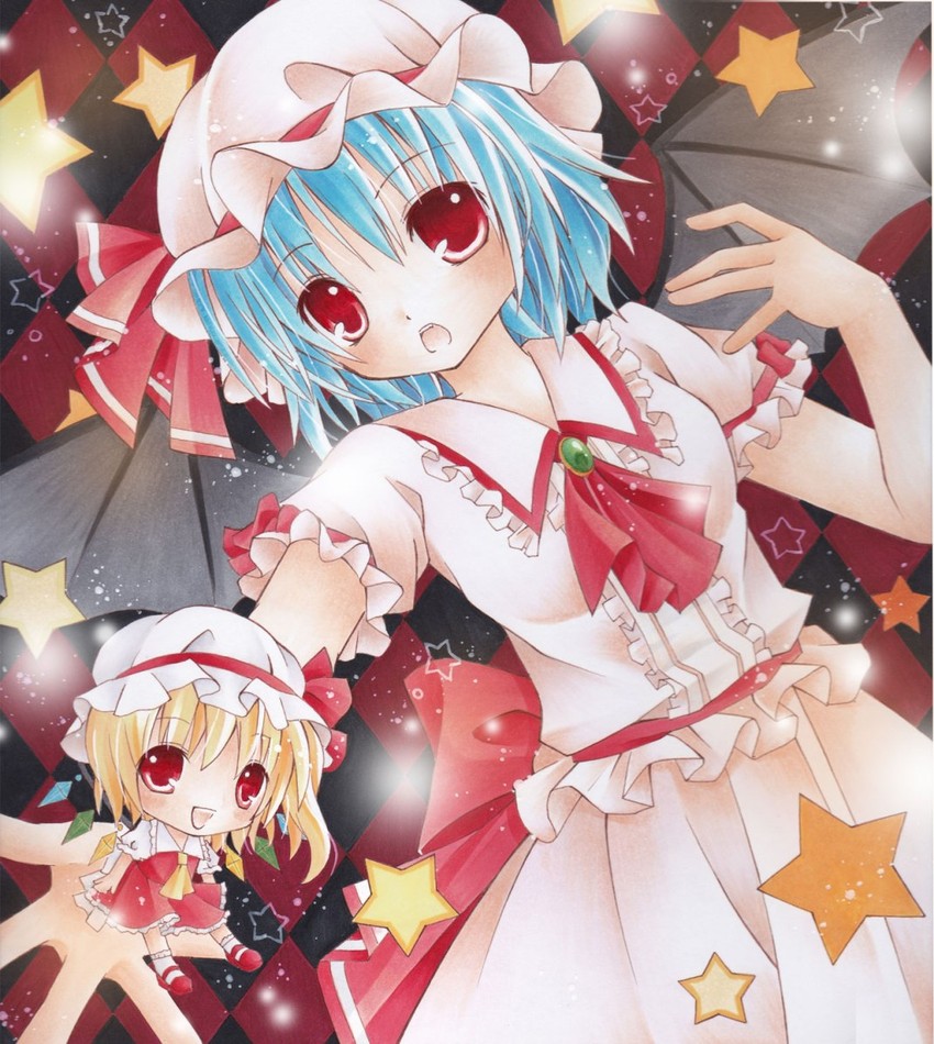 remilia scarlet and flandre scarlet (touhou) drawn by fuuki_oto_(suzu_no_ne_monogatari)