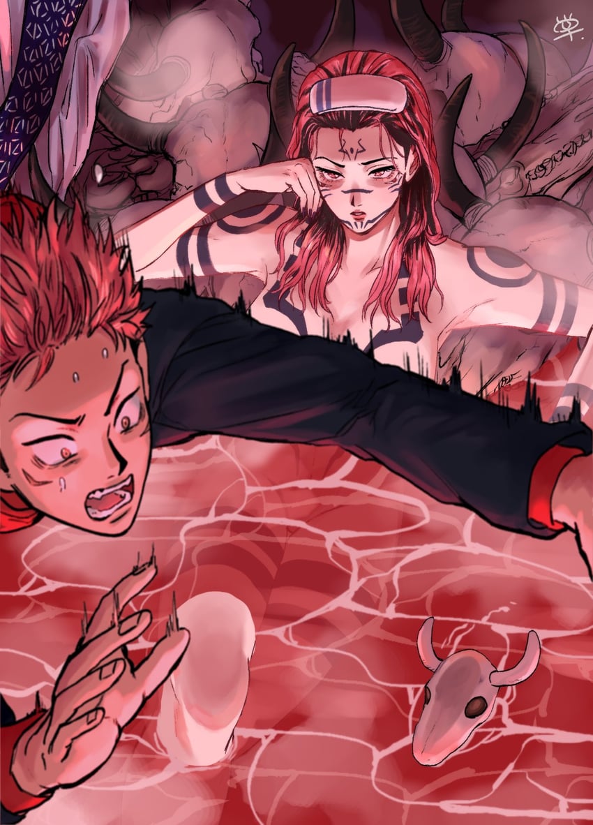 itadori yuuji and ryoumen sukuna (jujutsu kaisen) drawn by mesuki_peropero