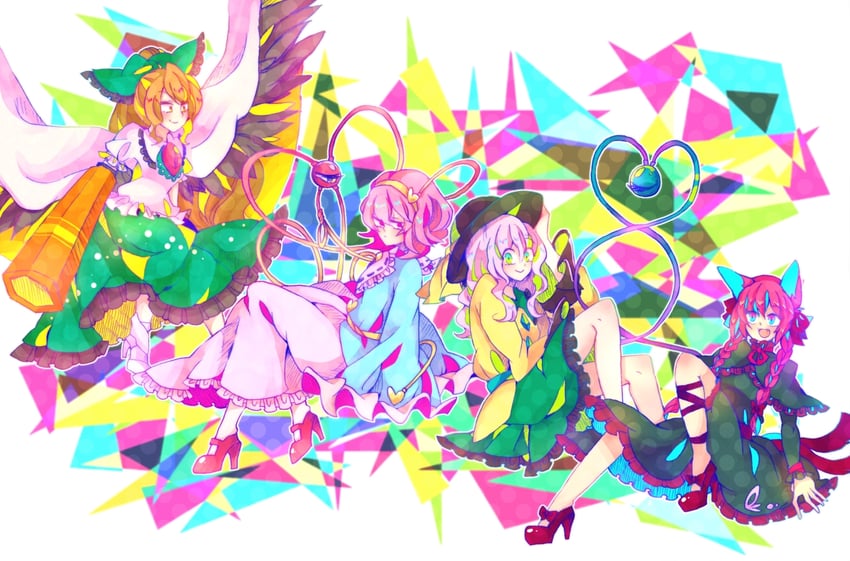 komeiji koishi, komeiji satori, kaenbyou rin, and reiuji utsuho (touhou) drawn by ratto_(mobilis_1870)
