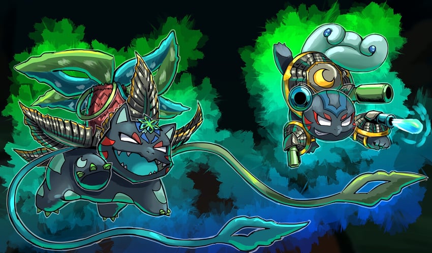 squirtle, ivysaur, and fierce deity (pokemon and 3 more) drawn by stoic_seraphim