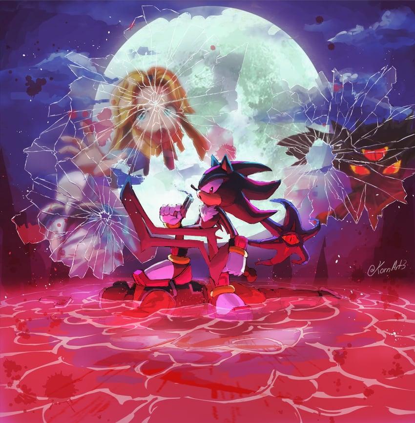 shadow the hedgehog, maria robotnik, gerald robotnik, black doom, and doom's eye (sonic and 1 more) drawn by kornart