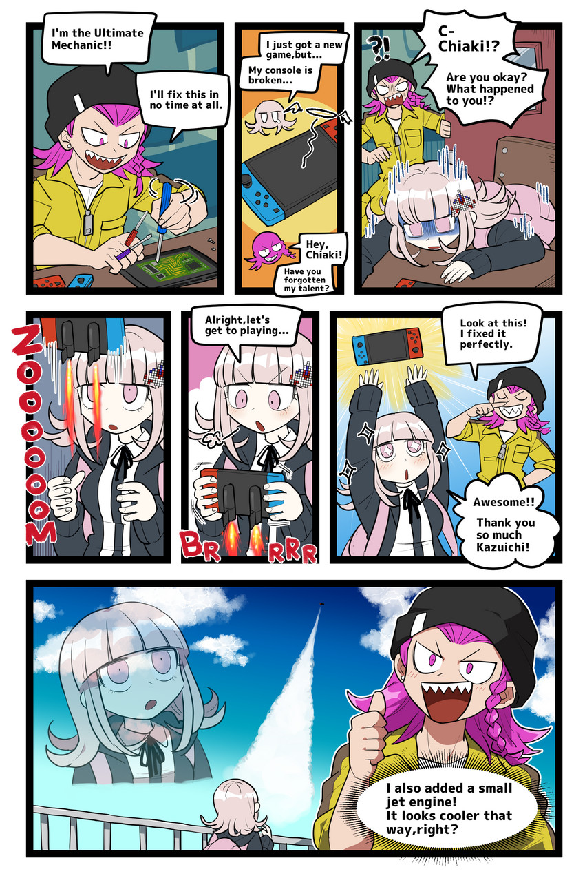 nanami chiaki and soda kazuichi (danganronpa and 2 more) drawn by furukawa_(yomawari)