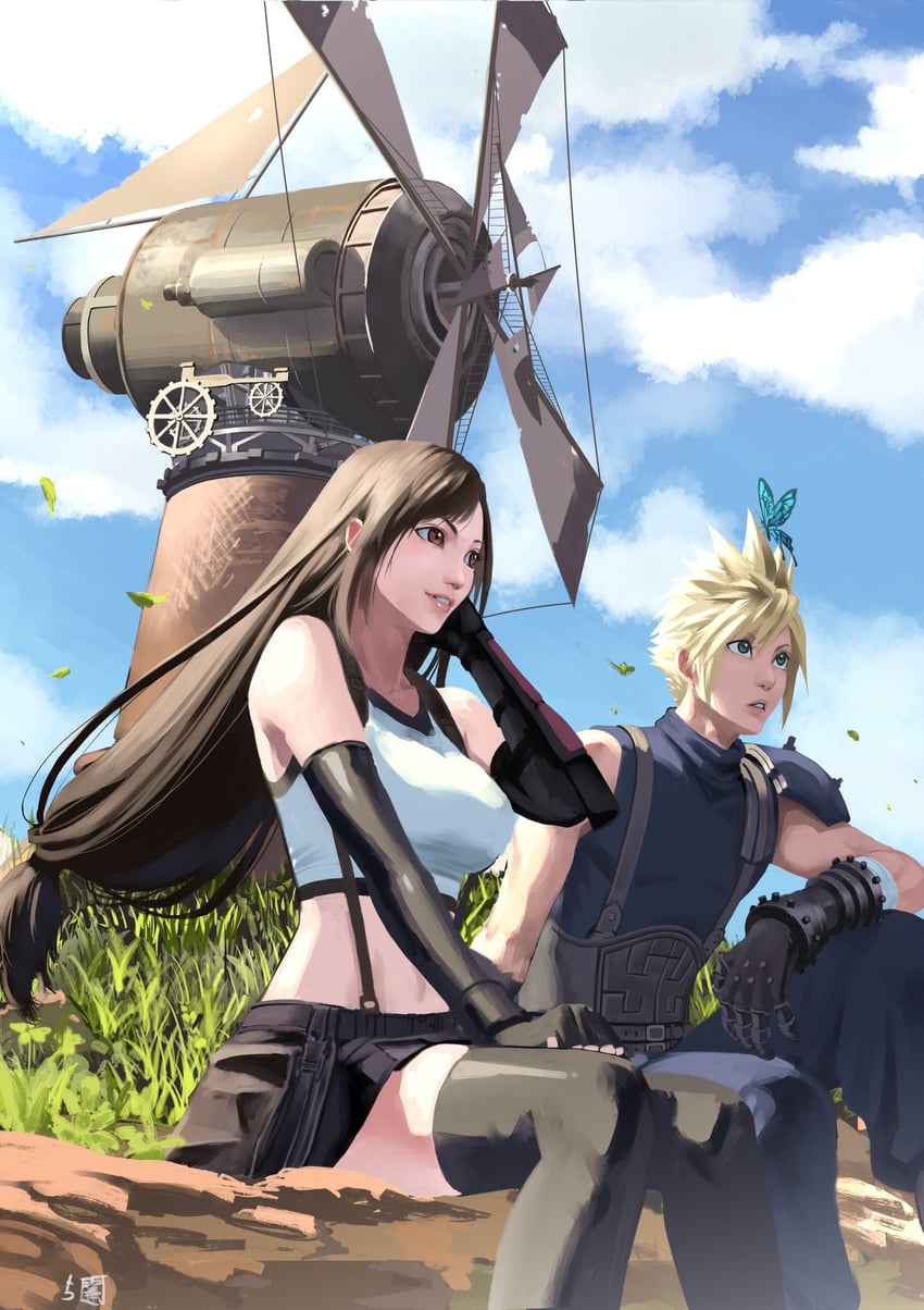 tifa lockhart and cloud strife (final fantasy and 3 more) drawn by 5tatsu