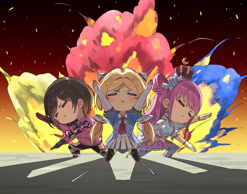 himemori luna, aki rosenthal, and roboco-san (hololive) drawn by twin_(tt_lsh)