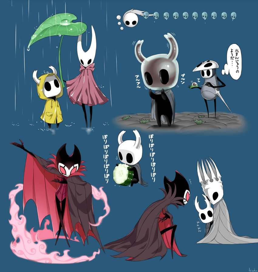 knight, hornet, quirrel, grimm, and pale king (hollow knight) drawn by arizuka_(catacombe)