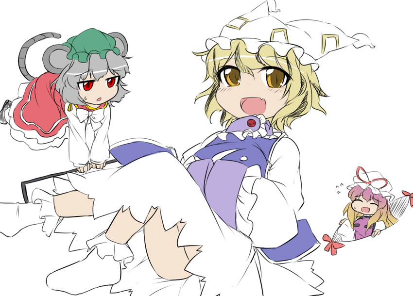 yakumo yukari, yakumo ran, chen, nazrin, hijiri byakuren, and 1 more (touhou) drawn by fun_bo