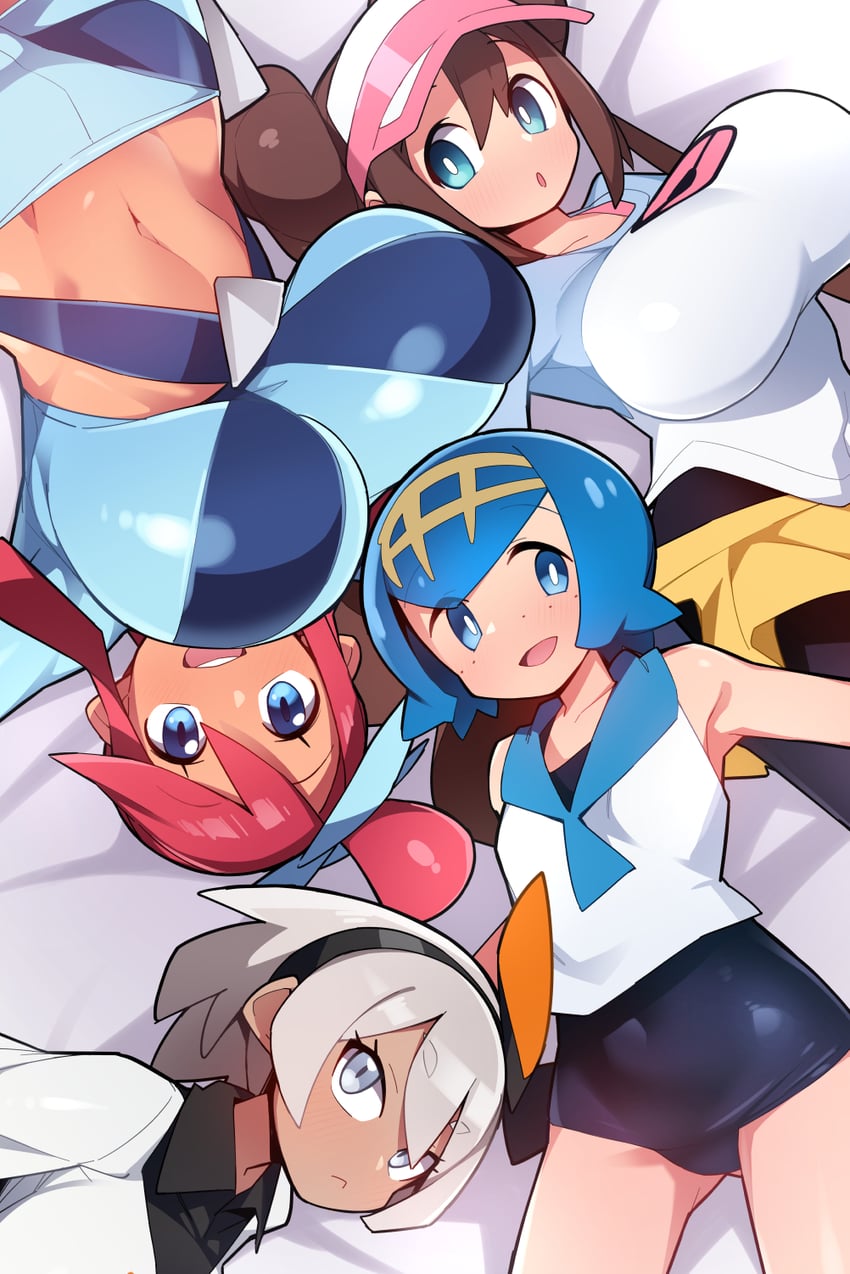 rosa, bea, lana, and skyla (pokemon and 4 more) drawn by abarai_(abarabone)
