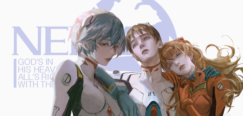 souryuu asuka langley, ayanami rei, and ikari shinji (neon genesis evangelion) drawn by zoeeee