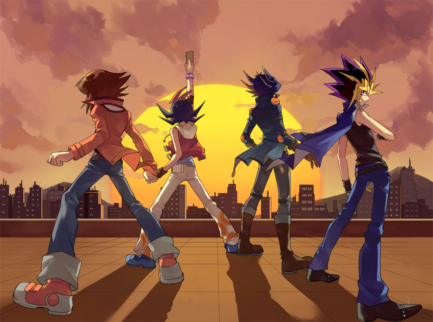 yuki judai, fudo yusei, yami yugi, and tsukumo yuma (yu-gi-oh! and 4 more) drawn by ricebutton