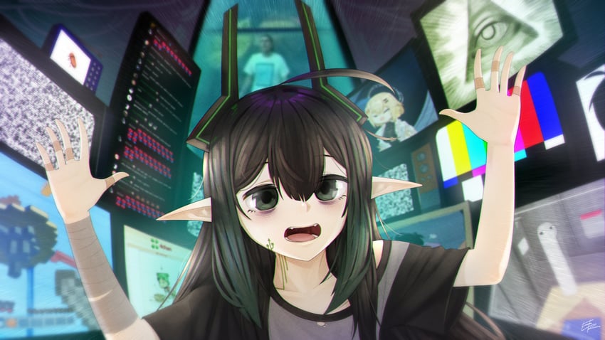 kaneko lumi, elfinpsyop, and terry a davis (indie virtual youtuber and 4 more) drawn by elzielai