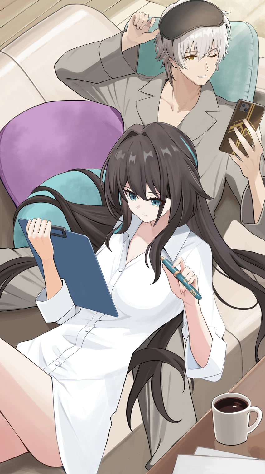 trailblazer, caelus, and ruan mei (honkai and 1 more) drawn by manjirou_(manji_illust)