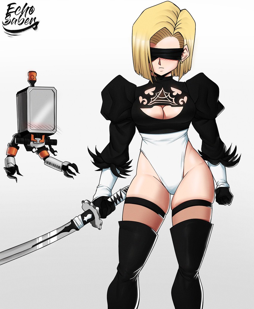 2b, android 18, and pod (dragon ball and 3 more) drawn by echo_saber