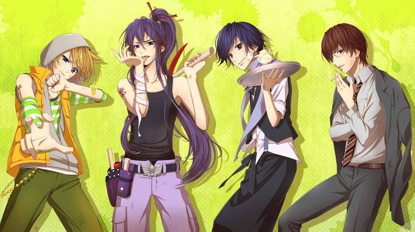 kagamine len, kaito, kamui gakupo, and hiyama kiyoteru (vocaloid) drawn by koyama_kariko