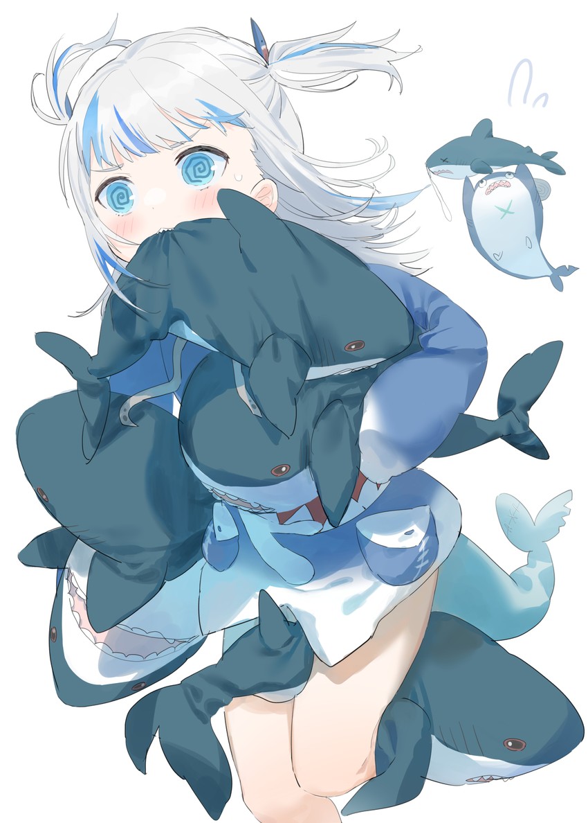 gawr gura and bloop (hololive and 1 more) drawn by crow_monet