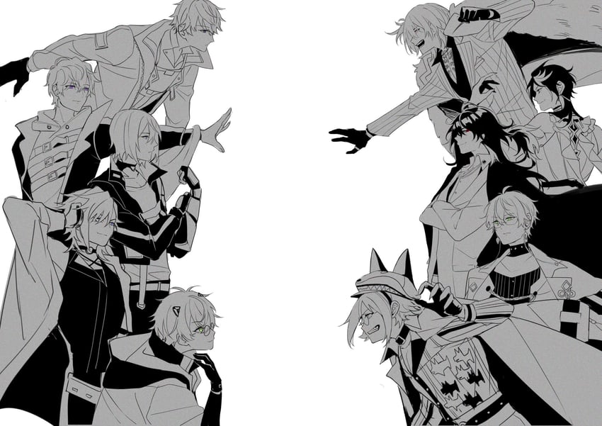 ike eveland, vox akuma, luca kaneshiro, mysta rias, shu yamino, and 5 more (nijisanji and 1 more) drawn by luxiemsimping