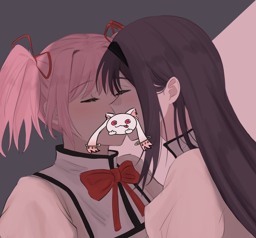 akemi homura, kaname madoka, and kyubey (mahou shoujo madoka magica) drawn by qnhuw