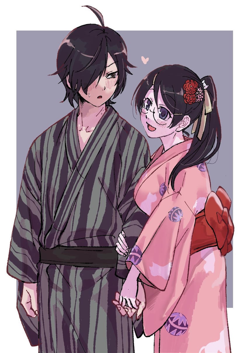 hanekawa tsubasa and araragi koyomi (monogatari) drawn by hatahata_(okkrslk)
