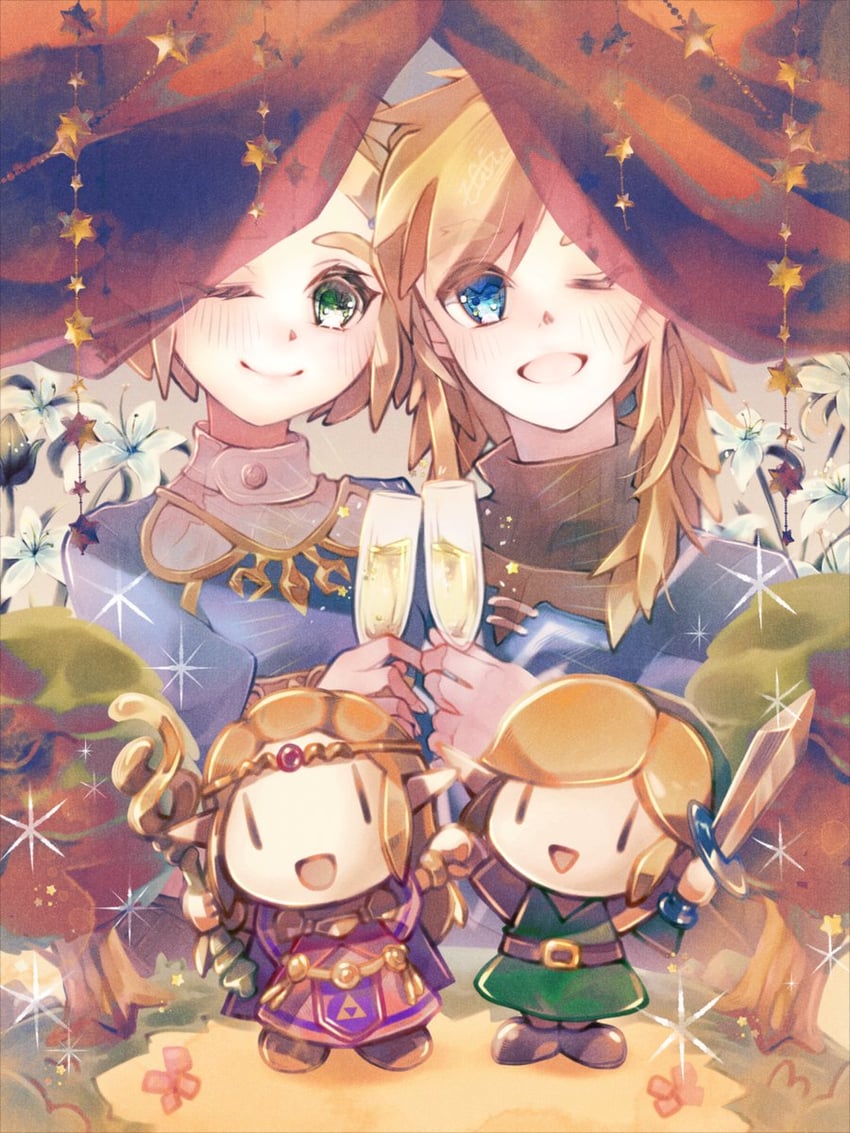 link and princess zelda (the legend of zelda and 1 more) drawn by eggplant24h