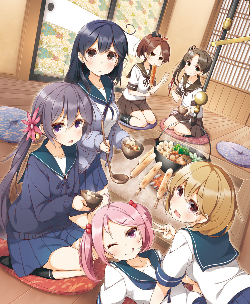 ushio, akebono, sazanami, oboro, shikinami, and 1 more (kantai collection) drawn by yume_no_owari