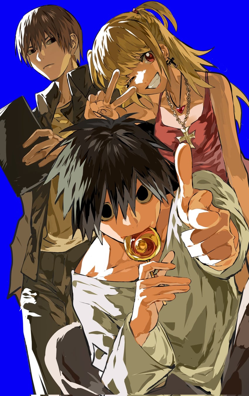 yagami light, l, and amane misa (death note) drawn by xi_luo_an_ya