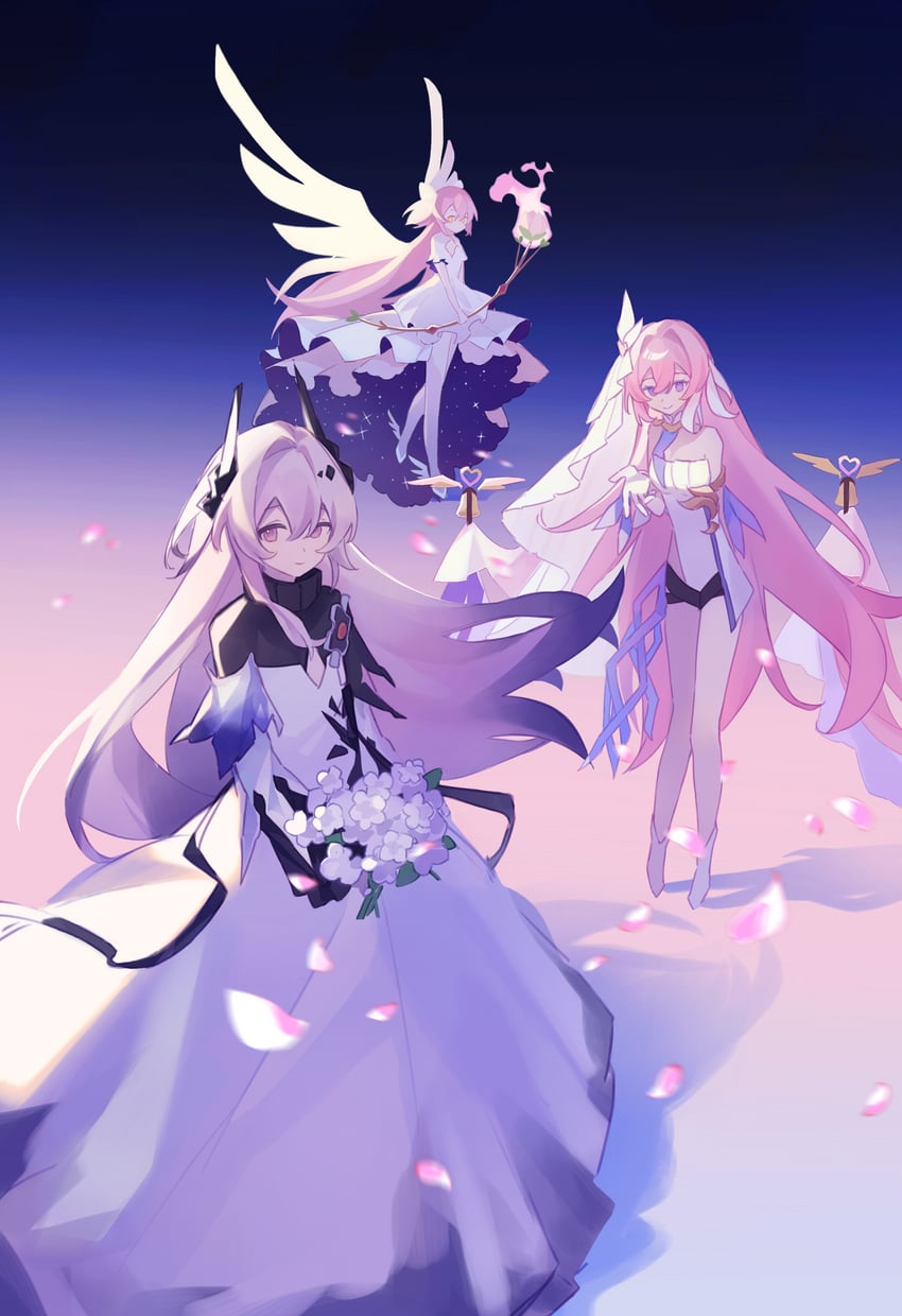 kaname madoka, ultimate madoka, elysia, and theresa (arknights and 3 more) drawn by kuroko00830