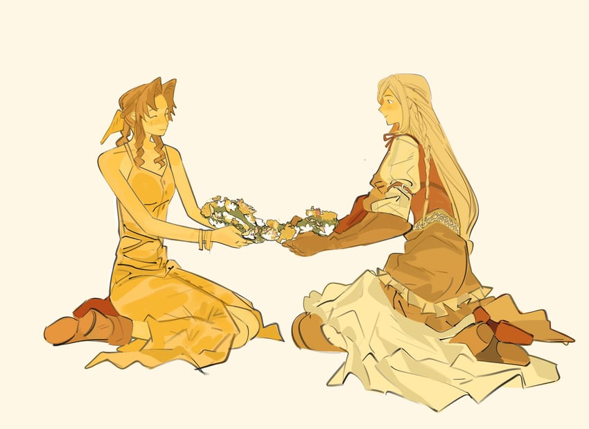 aerith gainsborough and jill warrick (final fantasy and 4 more) drawn by lentymet