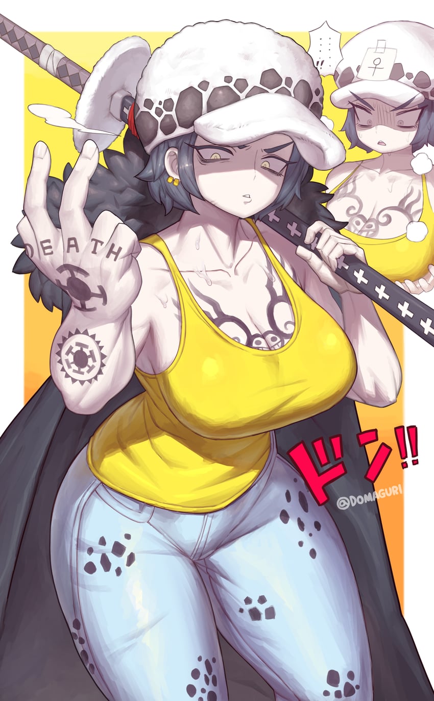 trafalgar law and law-chan (one piece) drawn by domaguri
