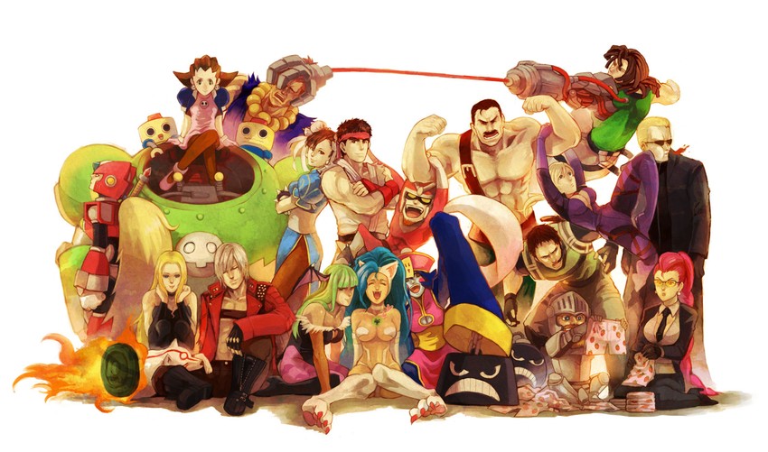 chun-li, morrigan aensland, zero, ryu, dante, and 17 more (street fighter and 16 more) drawn by kurosu