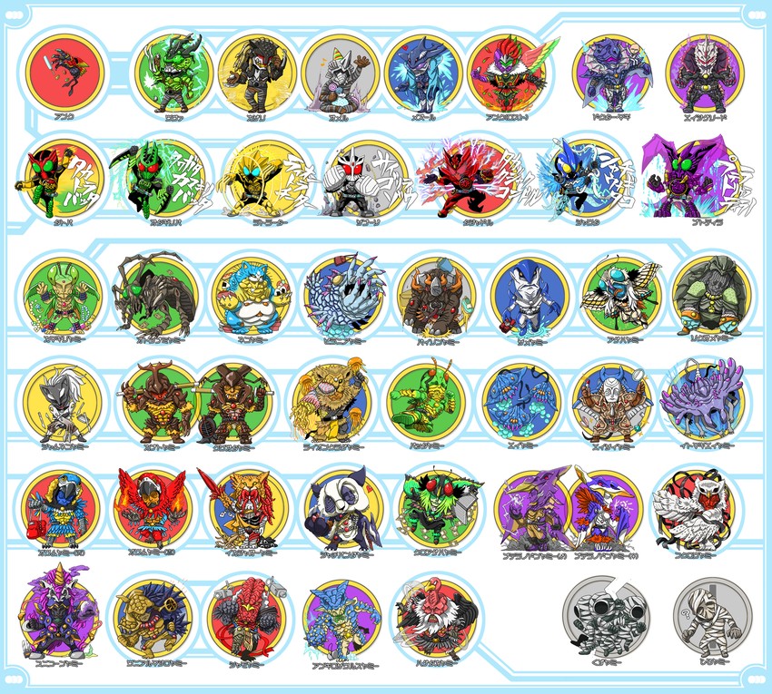 kamen rider ooo, ankh, mezul, tajador, putotyra, and 38 more (kamen rider and 1 more) drawn by kafun