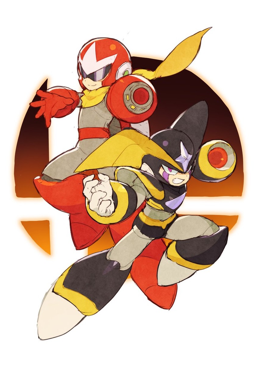 proto man and bass (super smash bros. and 1 more) drawn by kin_niku