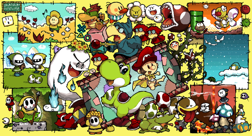 mario, bowser, boo, yoshi, piranha plant, and 38 more (mario and 1 more) drawn by yamipika