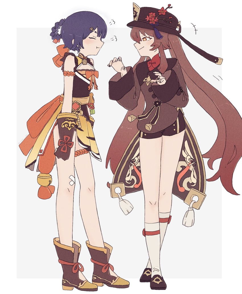 hu tao and xiangling (genshin impact) drawn by anni_(556_an)