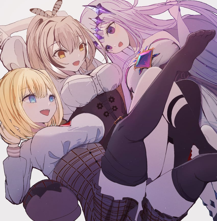 nanashi mumei, watson amelia, and koseki bijou (hololive and 1 more) drawn by holly_(ruptonotty)