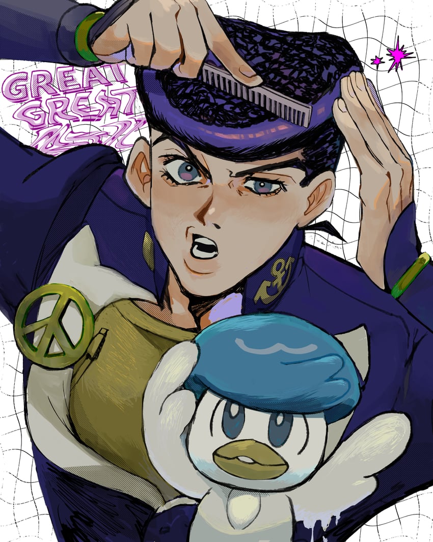 higashikata josuke and quaxly (pokemon and 3 more) drawn by tsuchino_eiyo