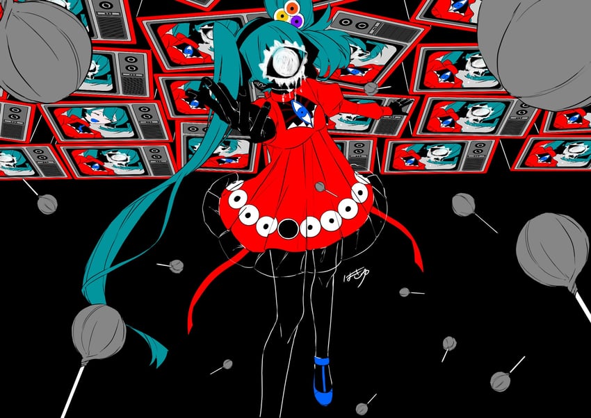 hatsune miku (vocaloid and 1 more) drawn by eiku