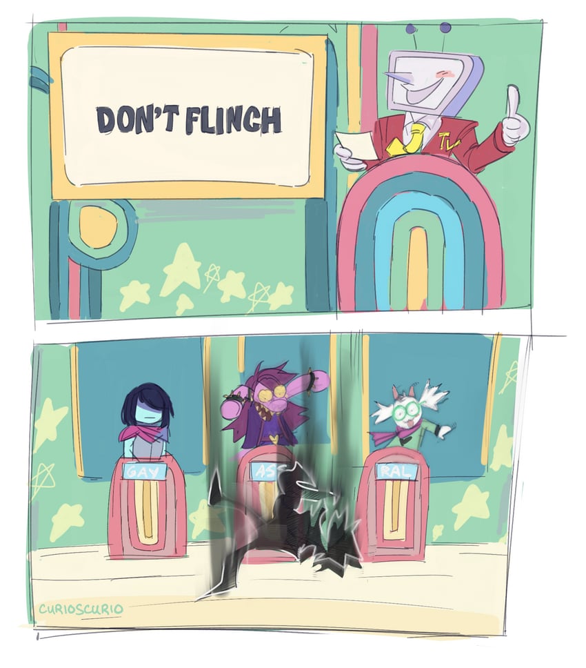 kris, susie, ralsei, ant tenna, and shadowguy (deltarune and 1 more) drawn by curioscurio