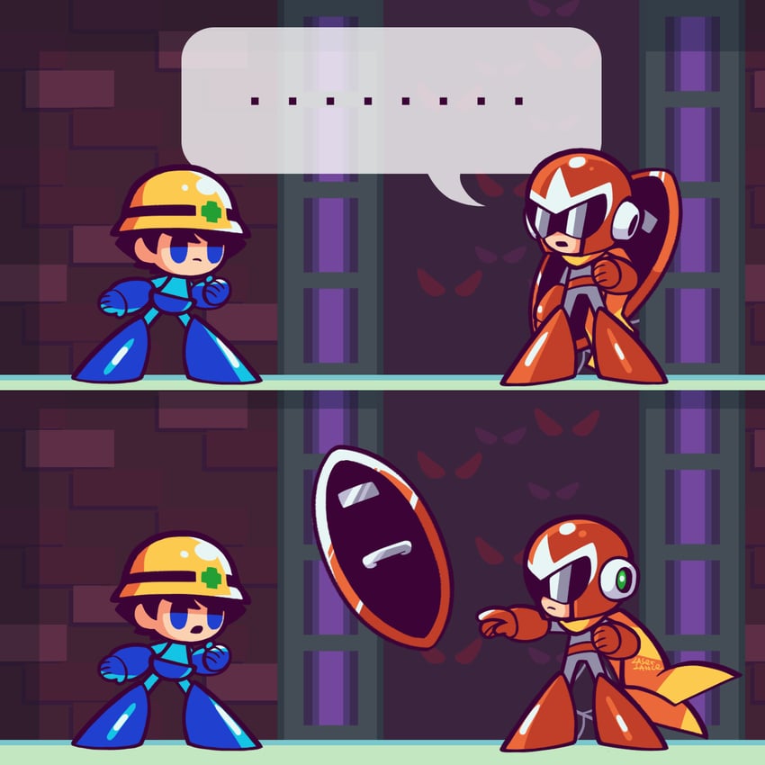 mega man and proto man (mega man and 1 more) drawn by laser-lance